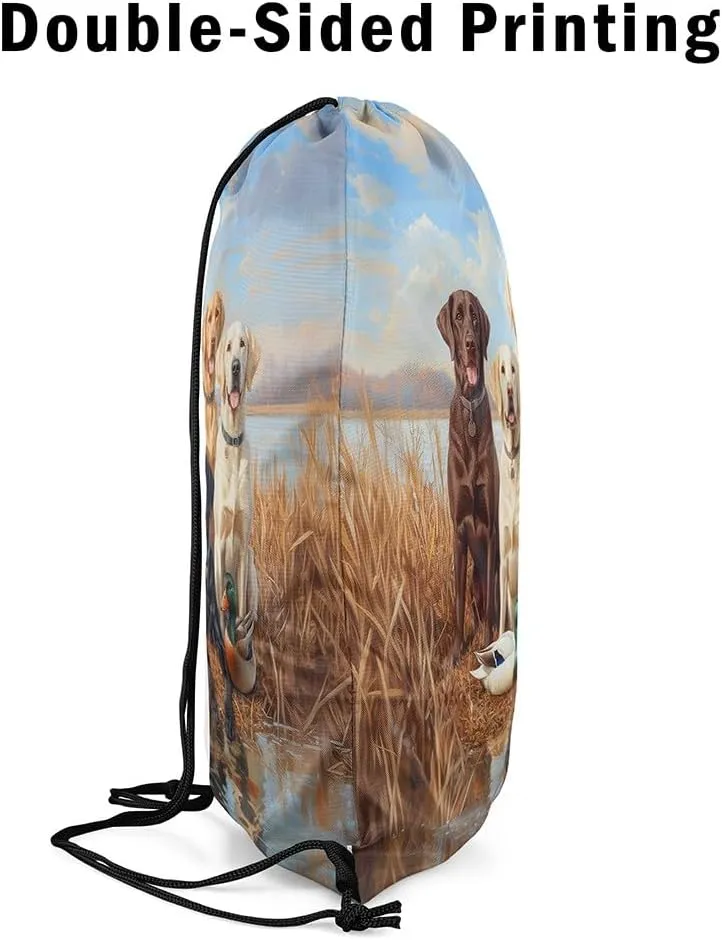 Castle Fairy 3D Dogs Wildlife Drawstring Backpack,Hunting Duck Drawstring Bag,Cute Puppy Animal Family Adjustable Draw String Bag,Lightweight