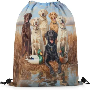 Castle Fairy 3D Dogs Wildlife Drawstring Backpack,Hunting Duck Drawstring Bag,Cute Puppy Animal Family Adjustable Draw String Bag,Lightweight