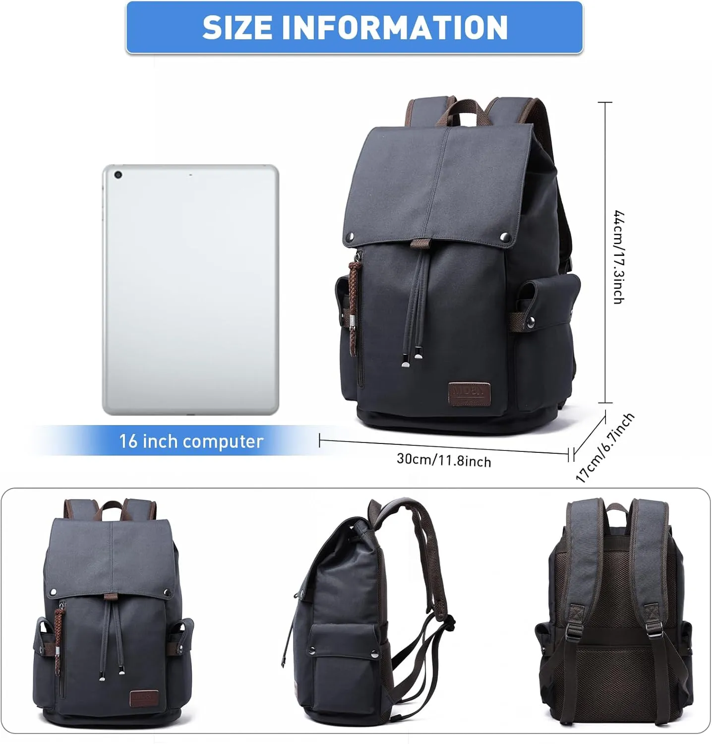 Casual Backpack for Men, Vintage Backpack Fits 15.6" Laptop Daypacks Backpack Purse Water Resistant for College Travel Hiking Climbing Business (Dark Blue)