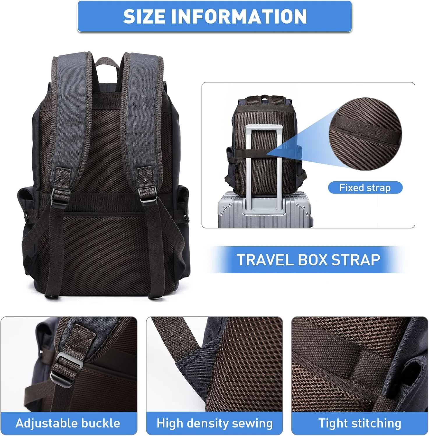 Casual Backpack for Men, Vintage Backpack Fits 15.6" Laptop Daypacks Backpack Purse Water Resistant for College Travel Hiking Climbing Business (Dark Blue)