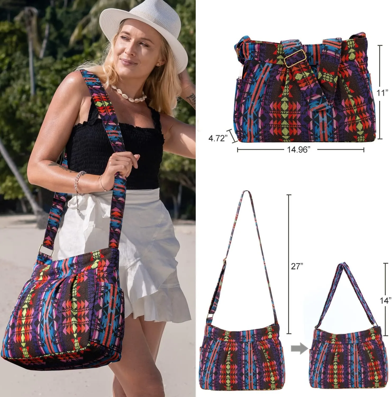 Casual Large Durable Fabric CrossBody Hobo Shoulder Messenger Travel Purse Wallet Handbag Tote Bag