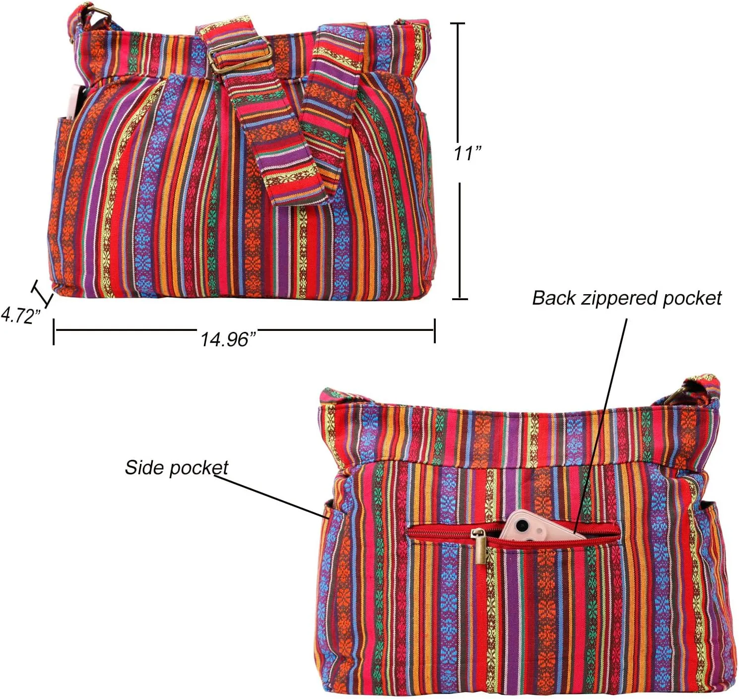 Casual Large Durable Fabric CrossBody Hobo Shoulder Messenger Travel Purse Wallet Handbag Tote Bag