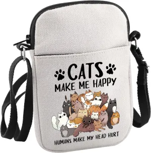 Cat Lover Gift Cats Make Me happy Humans Make My Head Hurt Crossbody Bag Cat Themed Gift