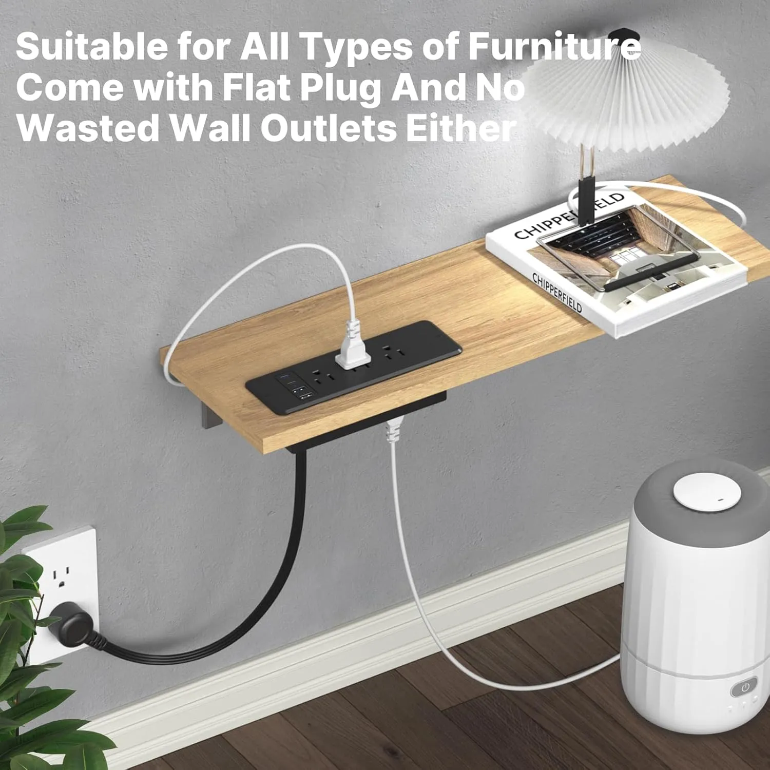 CCCEI 6 Outlets Dual Side Recessed Power Strip with 45W USB C Port, Furniture Flush Mount, Under Desk, Desk Top Multiple Outlet, Hidden Charging Station for Conference Table, Nightstand, Black. 6FT.
