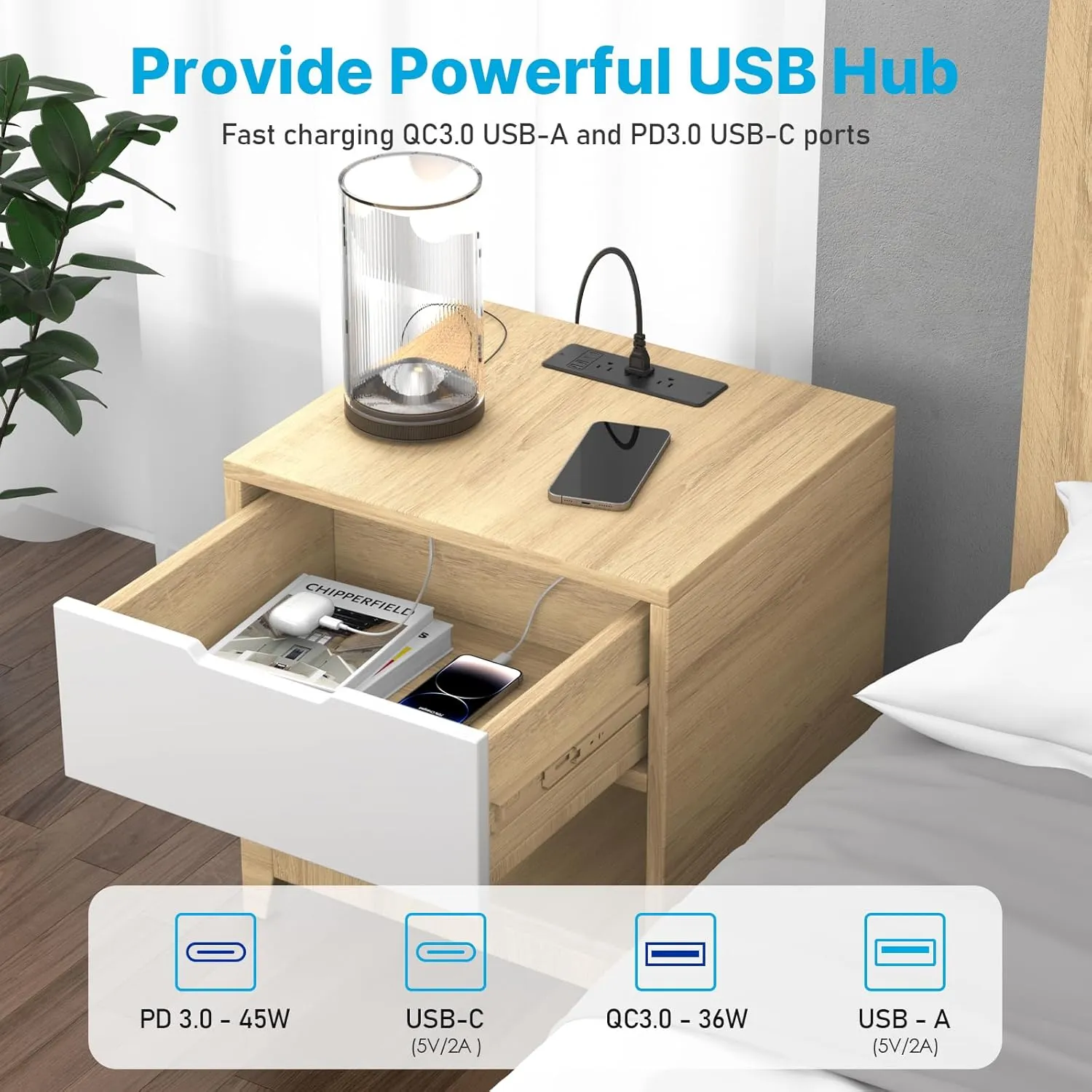 CCCEI 6 Outlets Dual Side Recessed Power Strip with 45W USB C Port, Furniture Flush Mount, Under Desk, Desk Top Multiple Outlet, Hidden Charging Station for Conference Table, Nightstand, Black. 6FT.