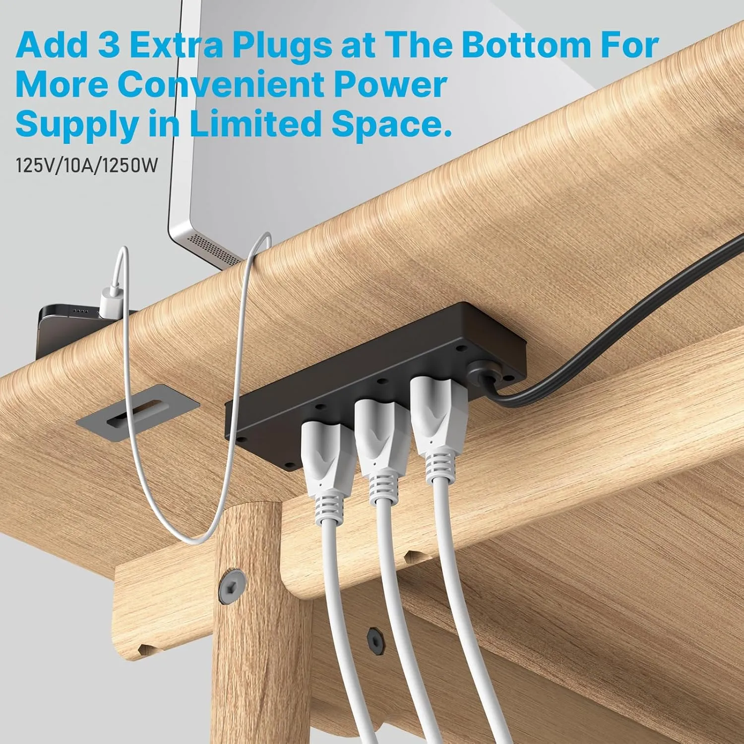 CCCEI 6 Outlets Dual Side Recessed Power Strip with 45W USB C Port, Furniture Flush Mount, Under Desk, Desk Top Multiple Outlet, Hidden Charging Station for Conference Table, Nightstand, Black. 6FT.