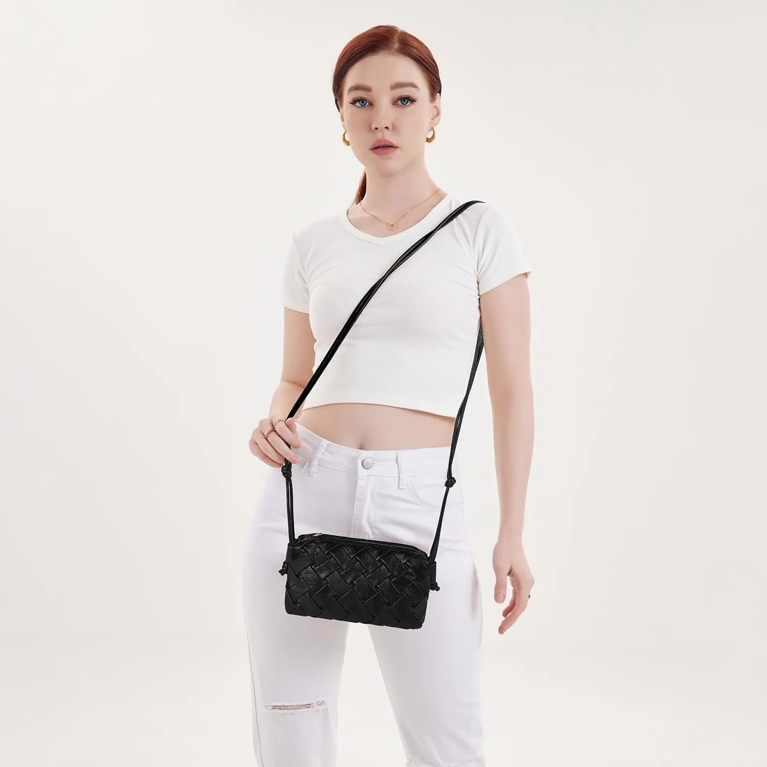 Christmas Gifts: Woven Crossbody bags for women Vegan Leather Handbags Female Messenger Bag