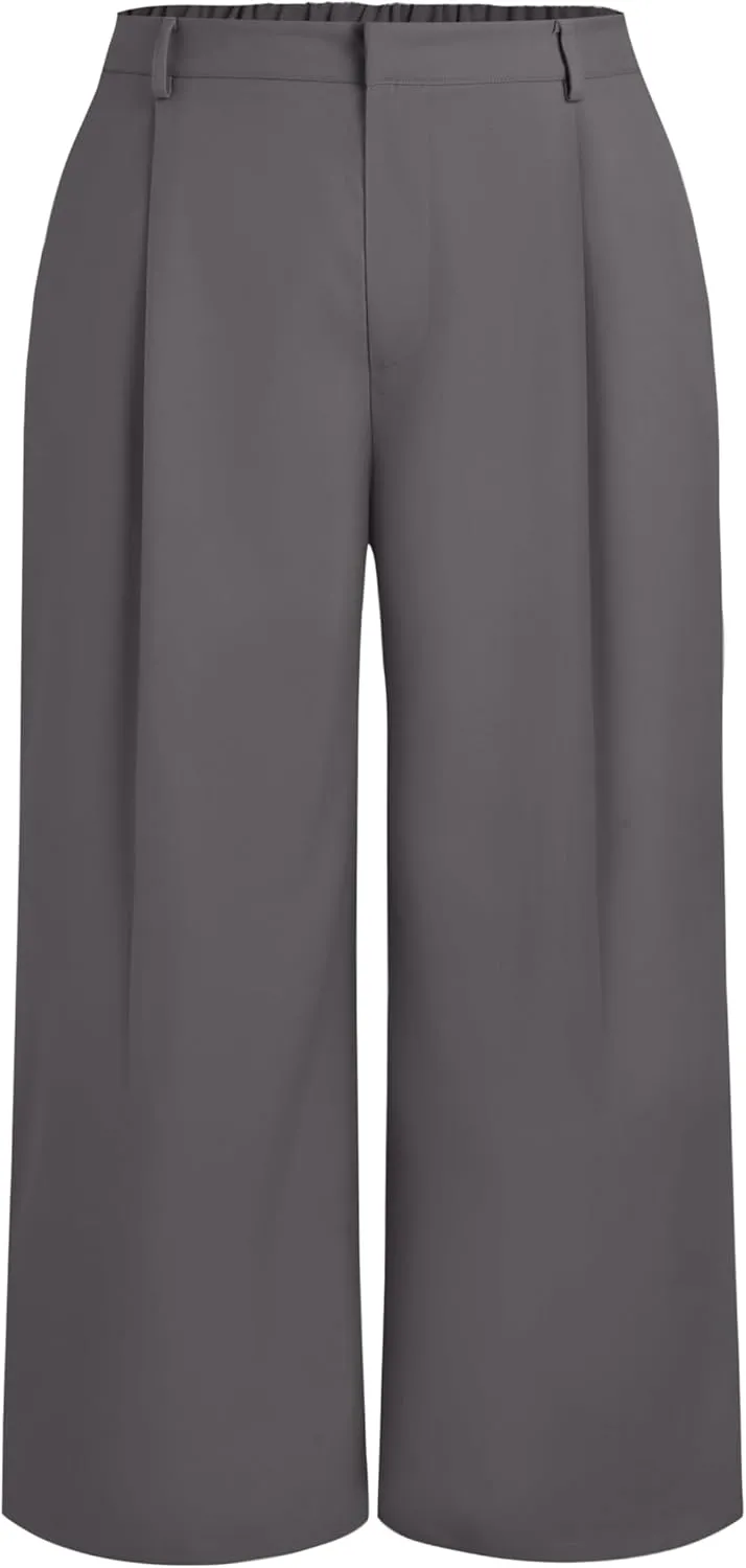 CIDER Mid Waist Pleated Pocket Wide Leg Pants Curve & Plus