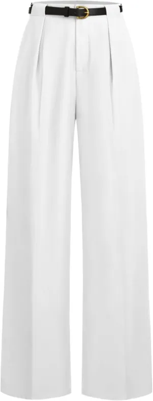 CIDER Mid Waist Solid Pocket Straight Leg Trousers with Belt