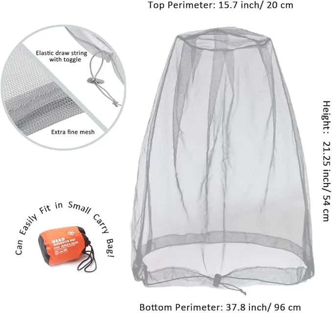 Cinvo Head Net Hat Bug Net Face Netting for Bugs No See Ums Insects Gnats Biting Midges from Outdoor Activities, Spacious Net Room Works Over Most Hats Comes with Free Stock Pouches- Grey