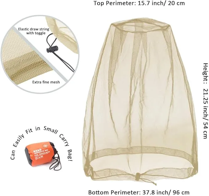 Cinvo Head Net Hat Bug Net Face Netting for Bugs No See Ums Insects Gnats Biting Midges from Outdoor Activities, Spacious Net Room Works Over Most Hats Comes with Free Stock Pouches- Khaki