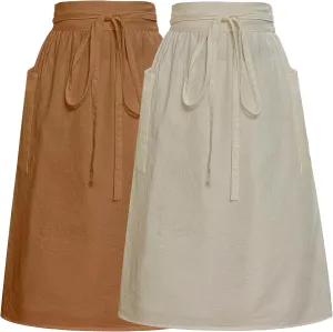 Cityelf Cotton Linen Half Apron for Women Vintage Waist Apron Ruffle Plain Bright Color for Cooking Painting Artwork
