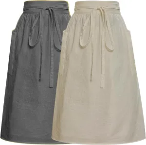 Cityelf Cotton Linen Half Apron for Women Vintage Waist Apron Ruffle Plain Bright Color for Cooking Painting Artwork