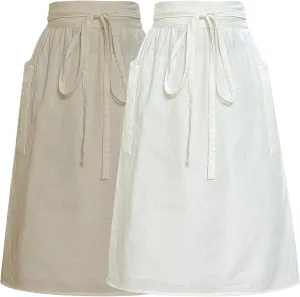 Cityelf Cotton Linen Half Apron for Women Vintage Waist Apron Ruffle Plain Bright Color for Cooking Painting Artwork