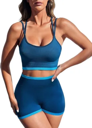 CIVOUX Womens Two Piece short Sets Regular Fit Crisscross Back Sports Bra Shorts Set