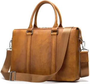 Classic Handbag, Vintage Leather Messenger Bag 14 Inches Laptop Briefcase Business Satchel Shoulder for Men