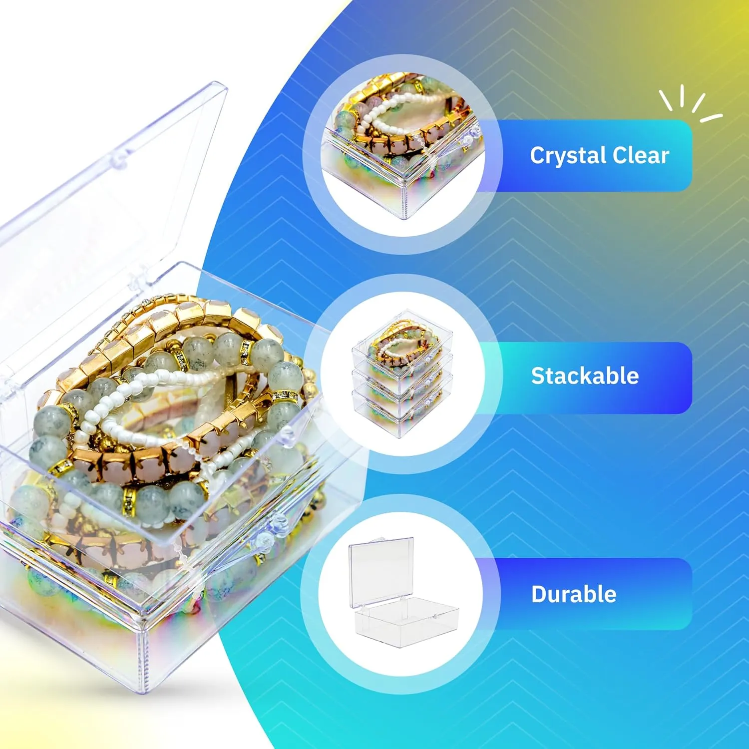 Clear Hard Plastic Hinged Lid Box, Trading Card Storage Box and Display Case for Collectibles, 3 1/2" L x 2 9/16" W x 1" H, 10 Boxes, Made in USA