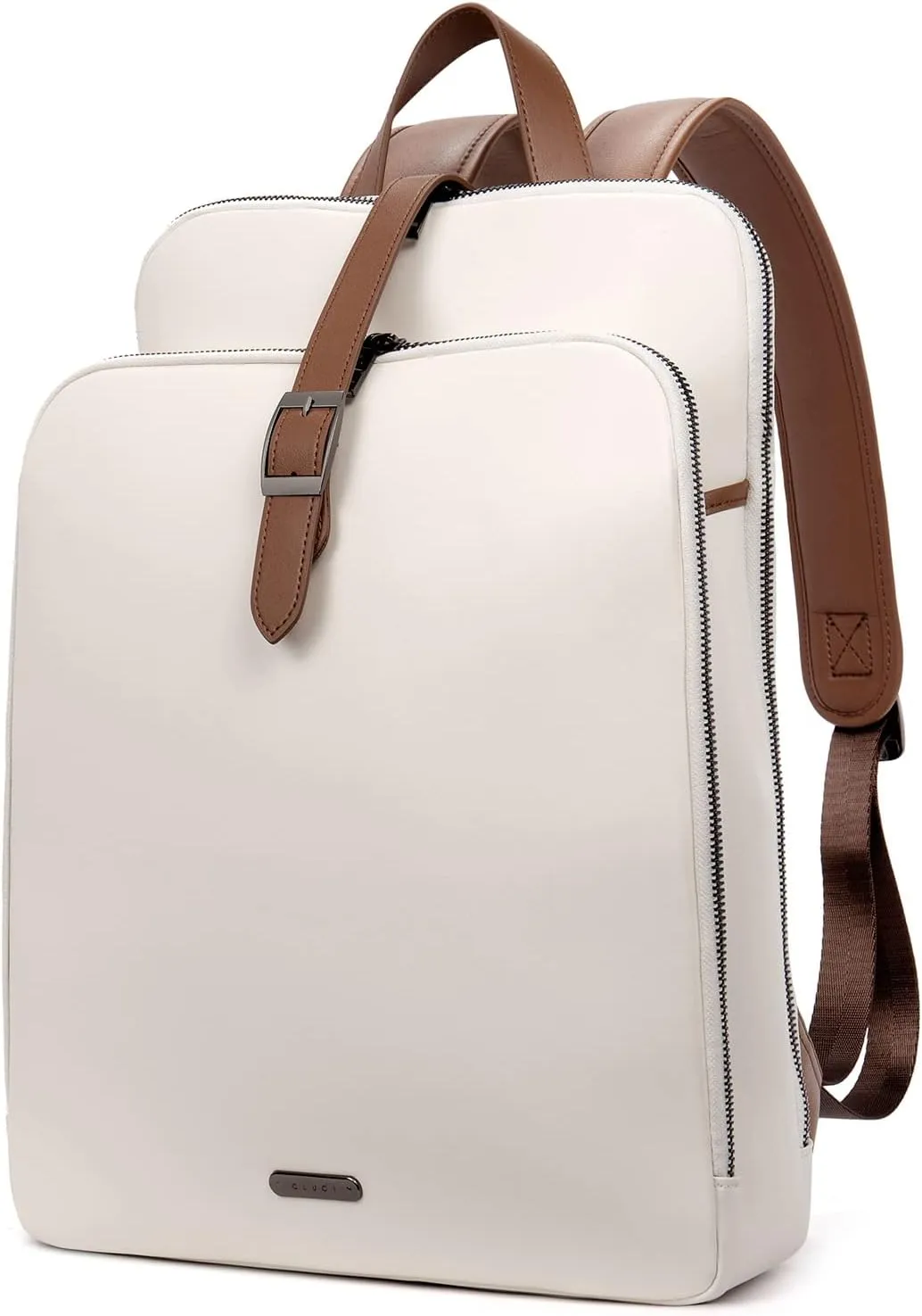 CLUCI Leather Laptop Backpack for Women 15.6 inch Computer Backpack Purse Travel Backpack Work Bag Daypack Beige With Brown