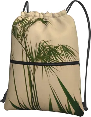 Clump Of Bamboo Pattern Drawstring zipper Backpack Suitable for outdoor leisure hiking 15.3 X 18in (L X H)