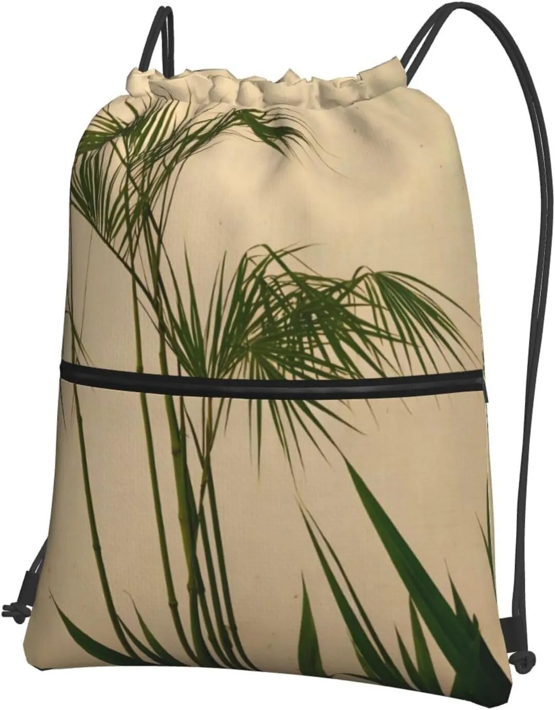 Clump Of Bamboo Pattern Drawstring zipper Backpack Suitable for outdoor leisure hiking 15.3 X 18in (L X H)