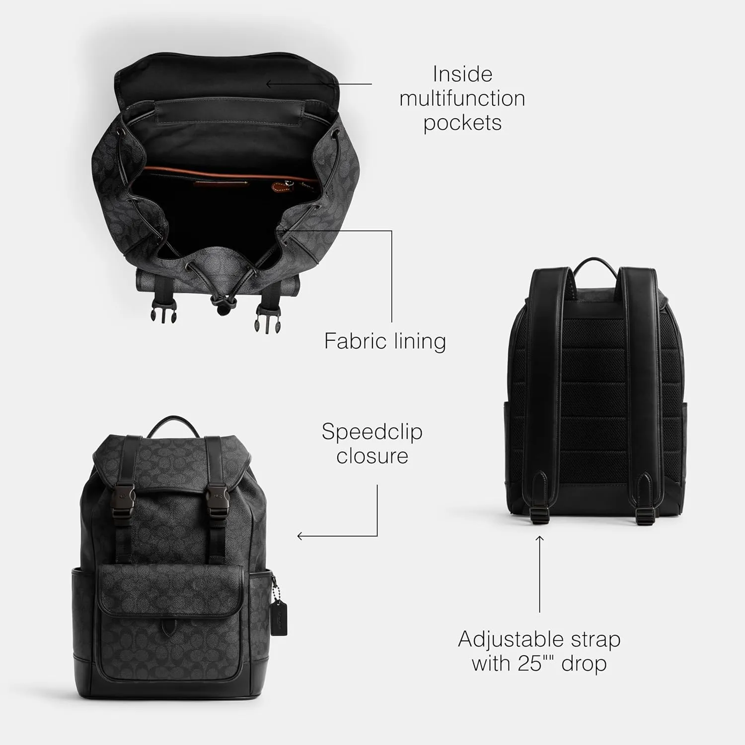 Coach League Flap Backpack, Charcoal Signature