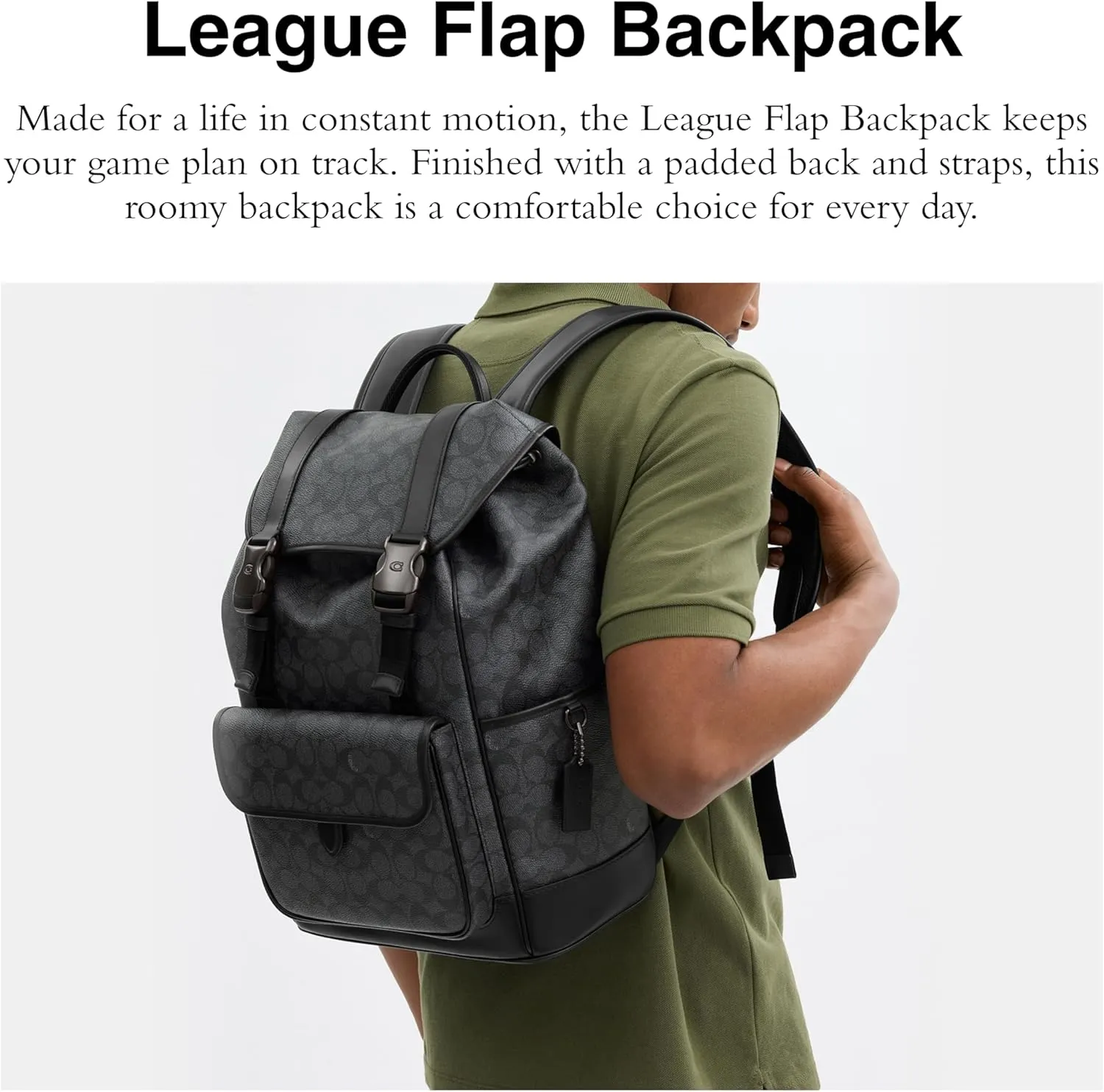 Coach League Flap Backpack, Charcoal Signature