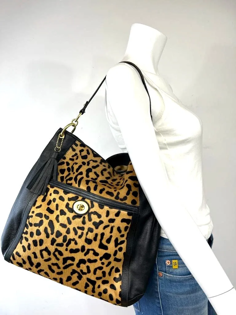 COACH PARK LEOPARD CALFHAIR HOBO BAG