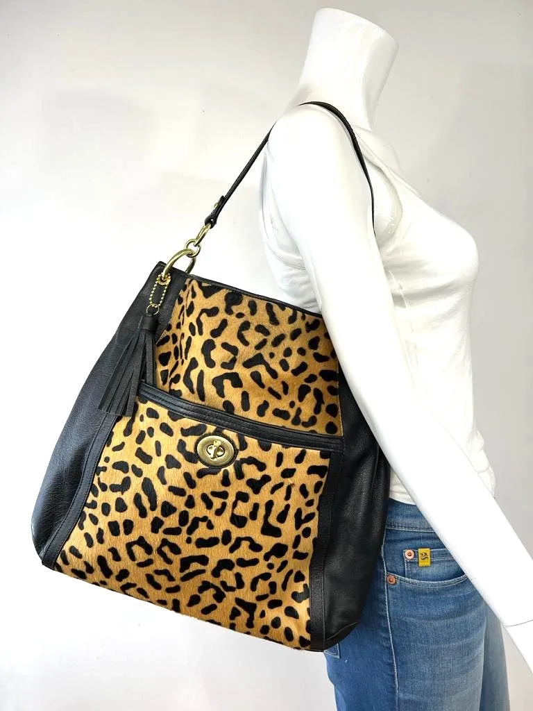 COACH PARK LEOPARD CALFHAIR HOBO BAG