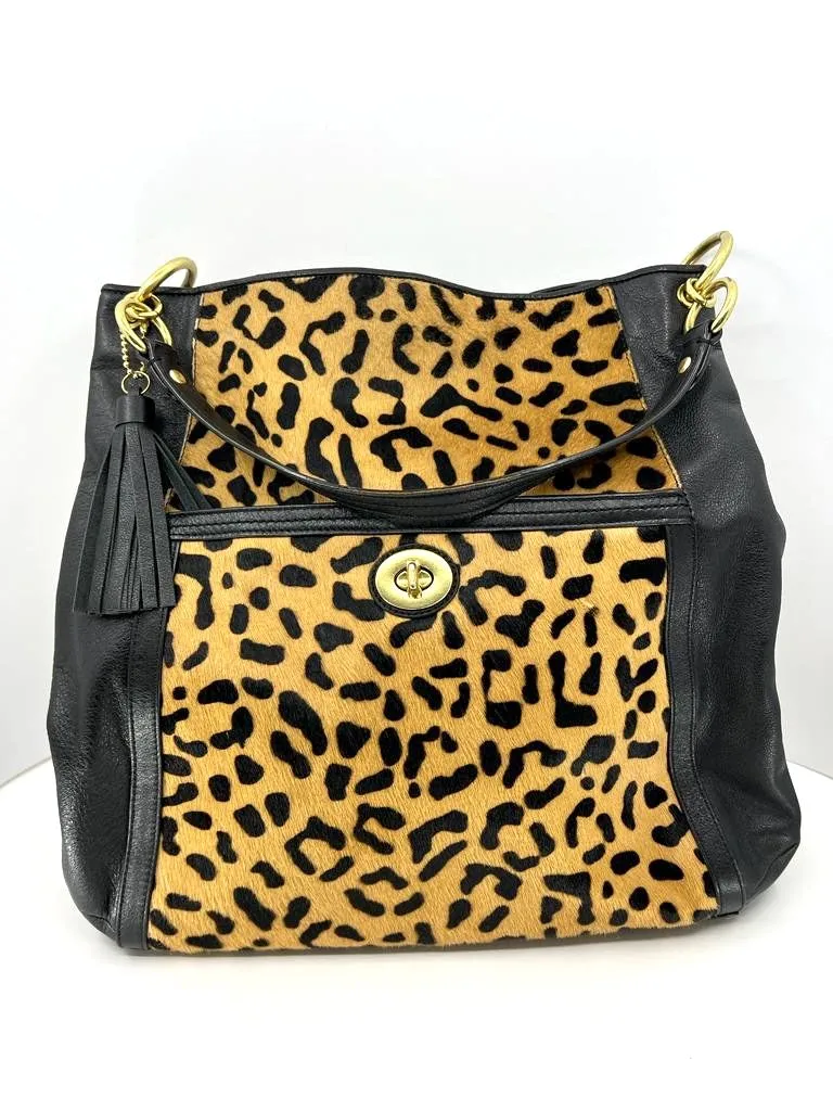 COACH PARK LEOPARD CALFHAIR HOBO BAG