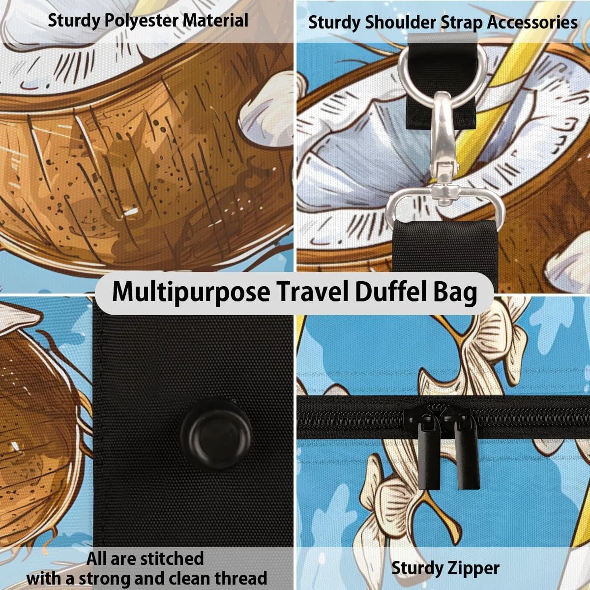 Coconut Fruit Travel Duffle Bag for Women Men Gym Duffel Foldable Bag Waterproof Weekender Tropical Summer Duffle Tote