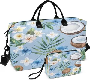 Coconut Fruit Tropical Flowers Travel Duffel Bags with Toiletry Bag for Travel Gym Yoga Weekender Bag
