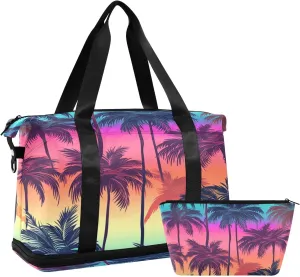 Coconut Tree Color Travel Duffel Bag Waterproof Gym Sport Tote Bag Carry On Weekender Bag with Compartment