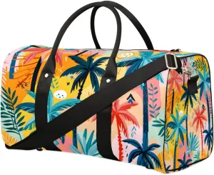 Coconut Tree Drawing Summer Travel Duffel bag for Men Women Weekender Overnight Bag Gym Bag Carry On Luggage Bags for Yoga Workout Sports