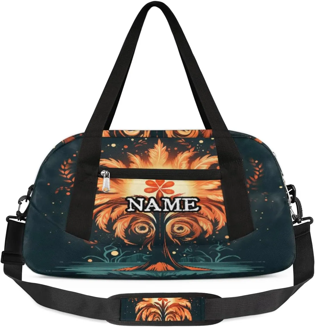 Coconut Tree Flame Ethnic Pattern Personalized Kids Duffel Bag Custom Gym Sports Duffle Bag Teen Travel Gymnastic Weekender Overnighter Bag Carry on Toe Bag for Boys & Girls