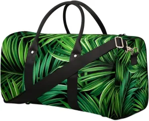 Coconut Tree Leaf Green Travel Duffel bag for Men Women Weekender Overnight Bag Gym Bag Carry On Luggage Bags for Yoga Workout Sports