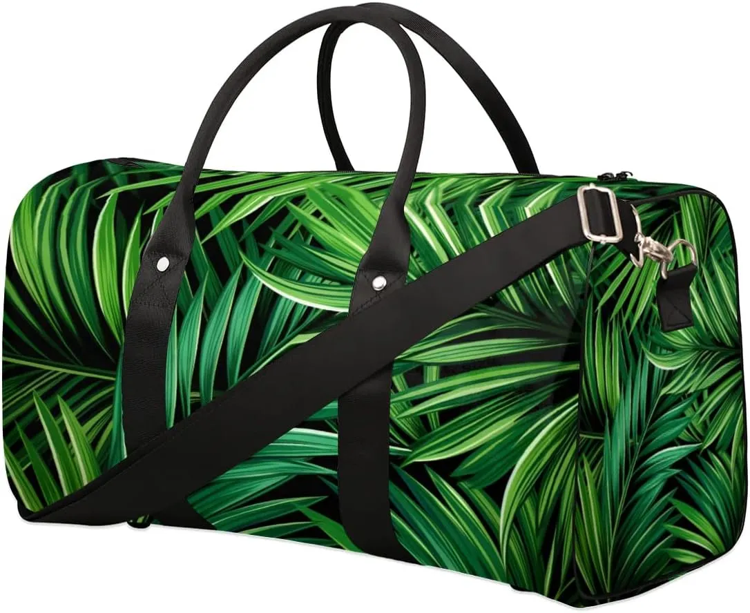 Coconut Tree Leaf Green Travel Duffel bag for Men Women Weekender Overnight Bag Gym Bag Carry On Luggage Bags for Yoga Workout Sports