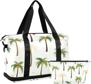 Coconut Tree(2) Travel Duffel Bag Waterproof Gym Sport Tote Bag Carry On Weekender Bag with Compartment