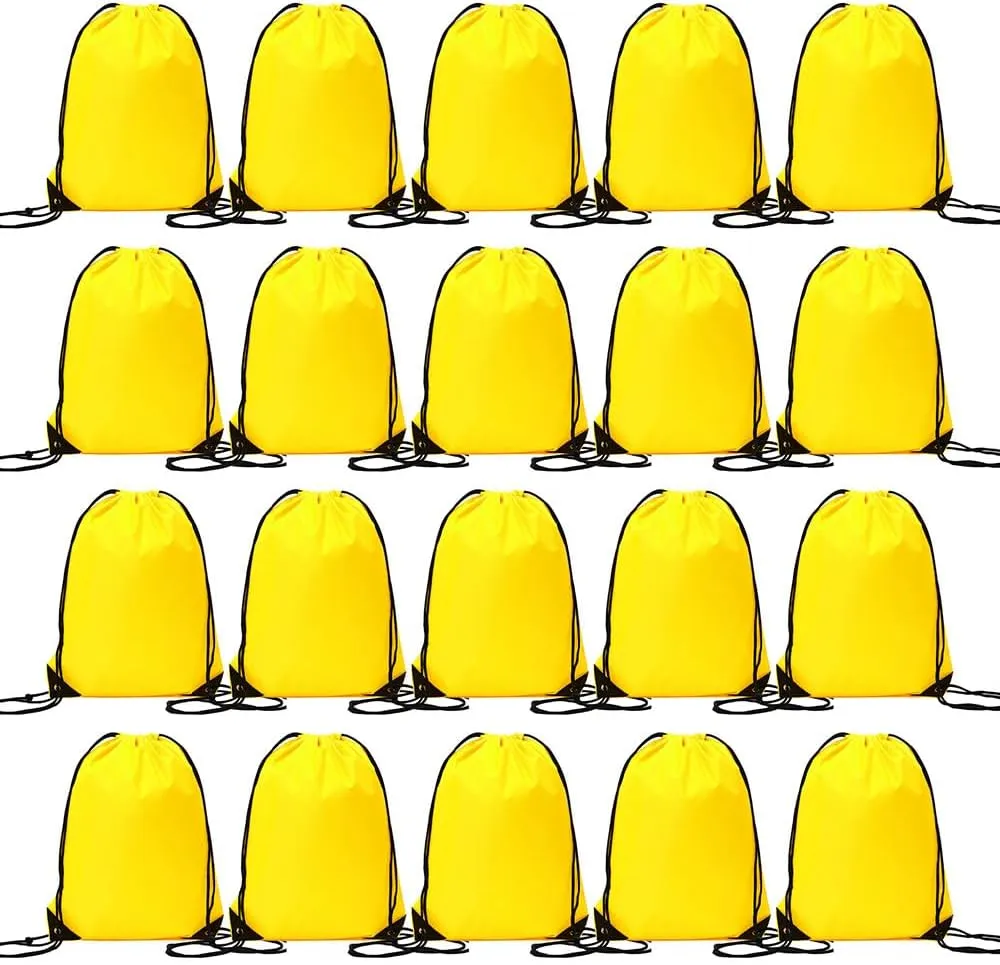 CODOBON 20 Pcs Drawstring Backpack Bulk Draw String Bags Cinch Polyester Bag for Gym Sport, Yellow