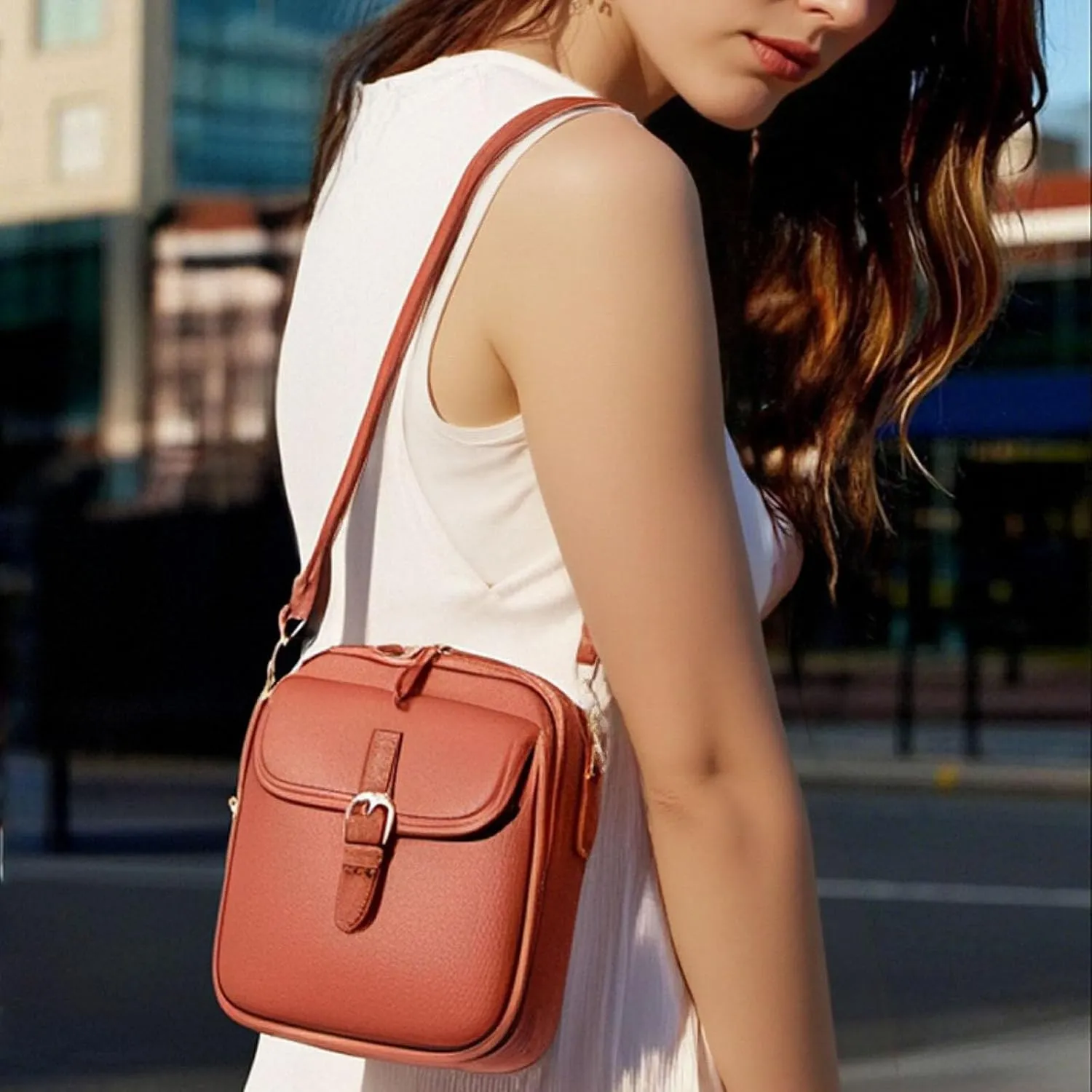 Collaboraten1 Crossbody Leather Bag, Tojoyride Crossbody Leather Bag, with Built in Wallet, Large Capacity with 10 Card Slots
