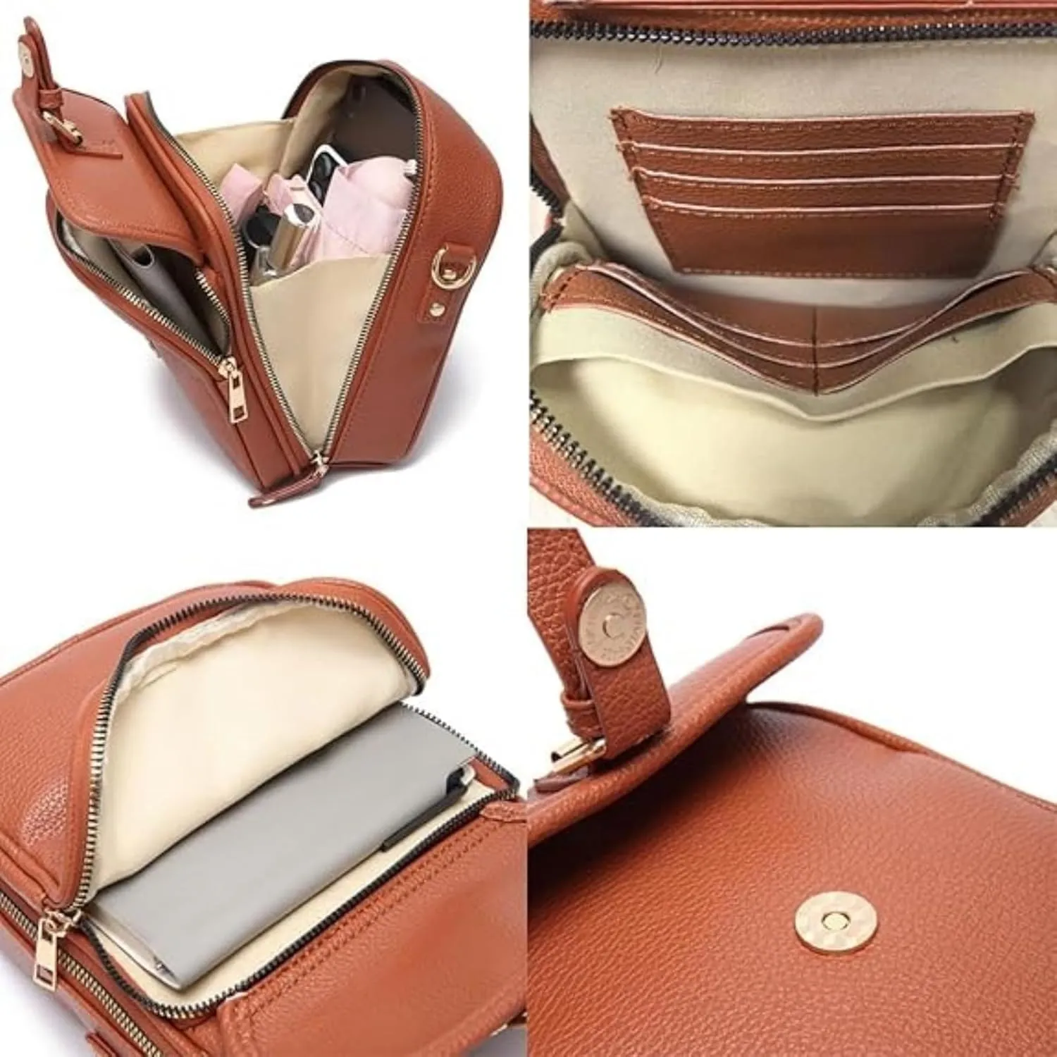 Collaboraten1 Crossbody Leather Bag, Tojoyride Crossbody Leather Bag, with Built in Wallet, Large Capacity with 10 Card Slots