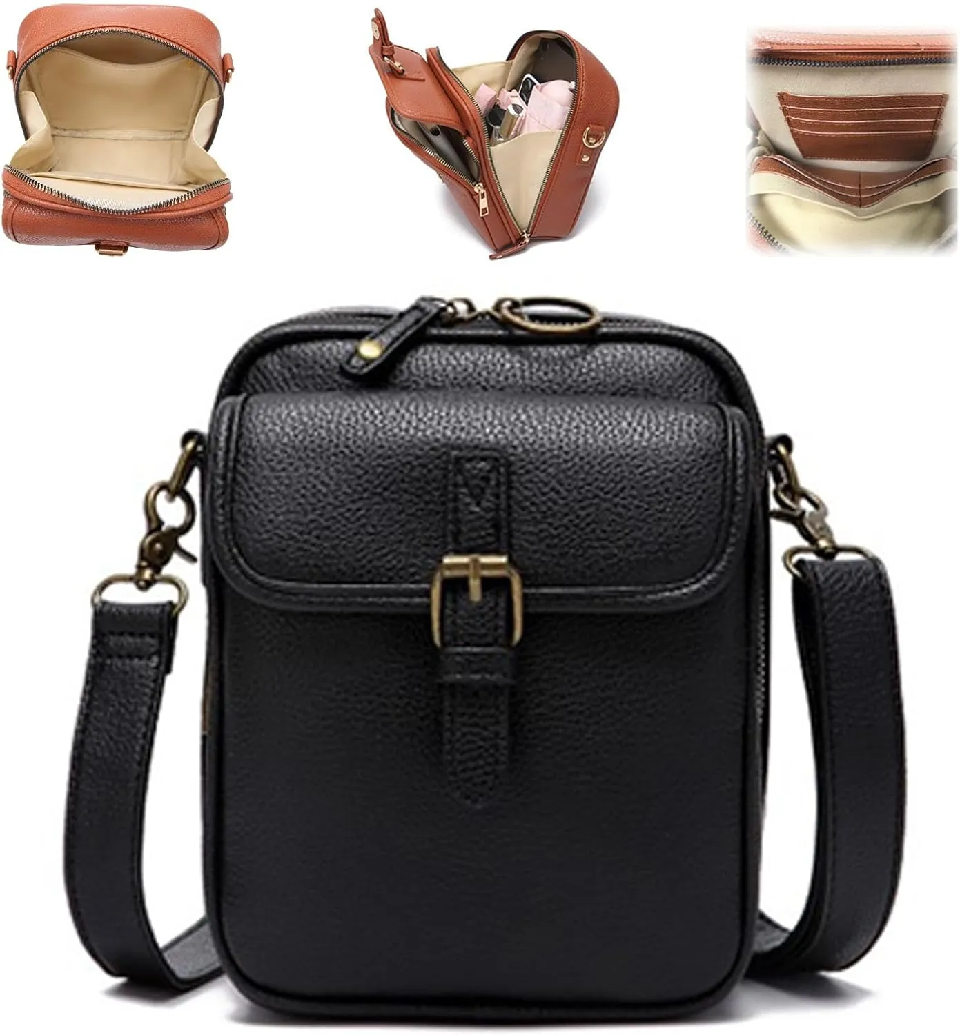 Collaboraten1 Crossbody Leather Bag, Tojoyride Crossbody Leather Bag, with Built in Wallet, Large Capacity with 10 Card Slots