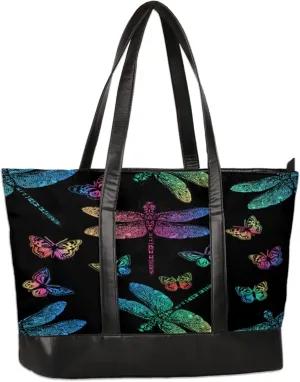 Colorful Dragonfly Butterflies Laptop Tote Bag for Women Lightweight Work Purse with Multiple Compartments Fits 13-15.6 Inch Laptop Tablet Shoulder Bag for Office Travel Daily Use