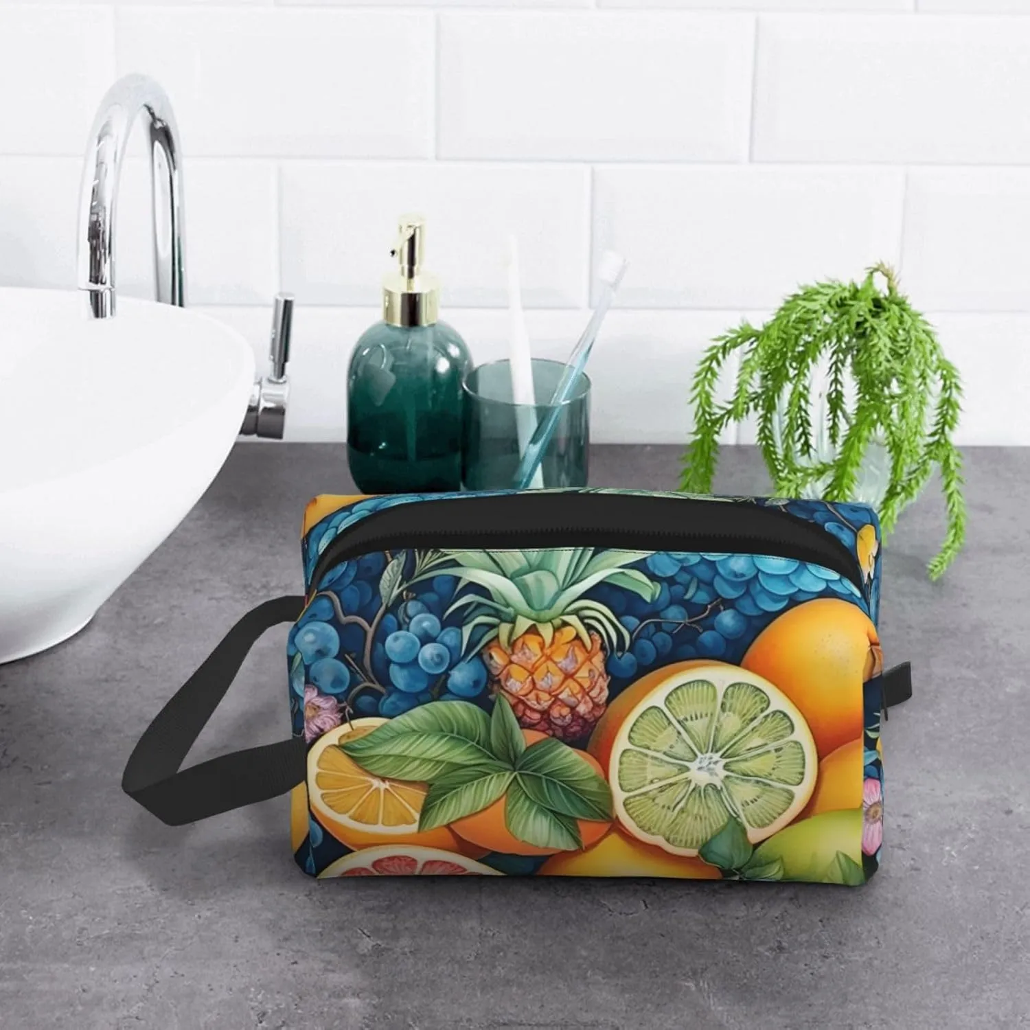 Colorful Fruits Travel Toiletry Bag for Women Men, Portable Hanging Toiletry Bag, Waterproof Dopp Kit Cosmetic Organizer, Large Capacity Shaving Bag Makeup Bag