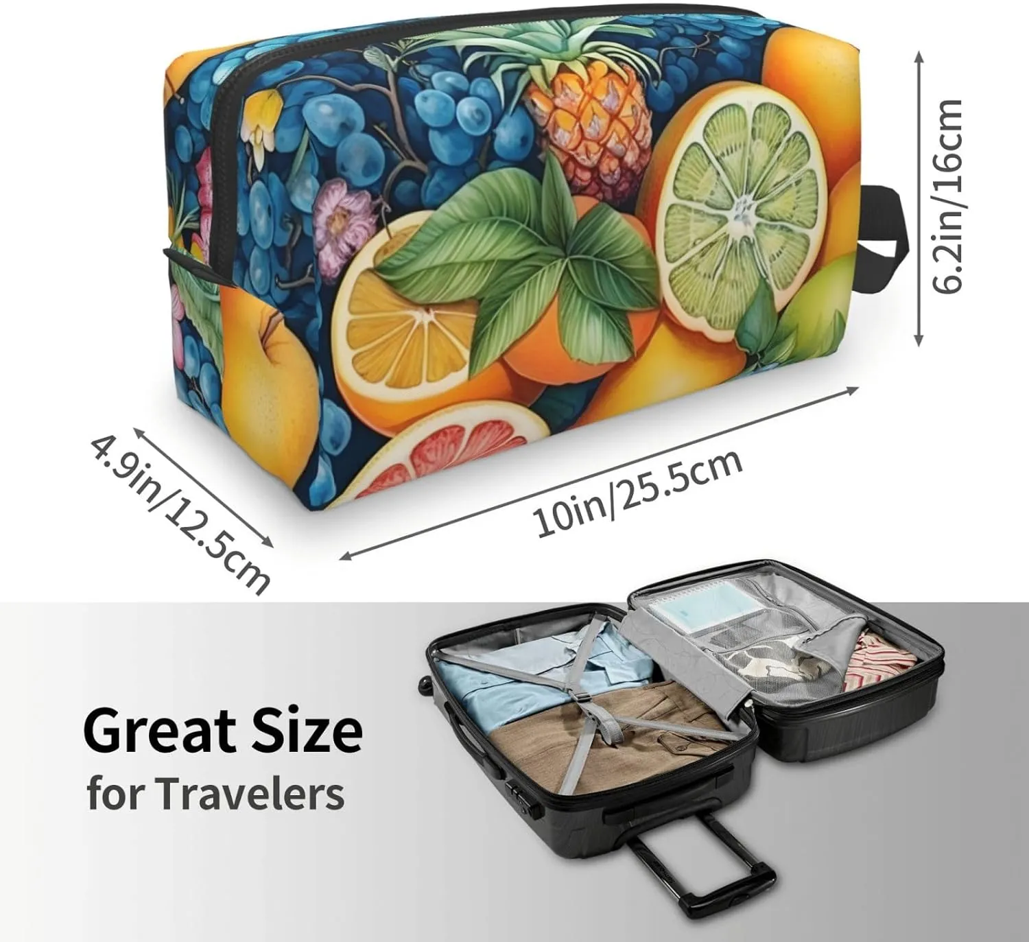 Colorful Fruits Travel Toiletry Bag for Women Men, Portable Hanging Toiletry Bag, Waterproof Dopp Kit Cosmetic Organizer, Large Capacity Shaving Bag Makeup Bag