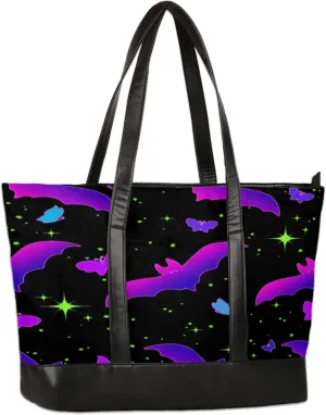 Colorful Stars Bats Laptop Tote Bag for Women Lightweight Work Purse with Multiple Compartments Fits 13-15.6 Inch Laptop Tablet Shoulder Bag for Office Travel Daily Use