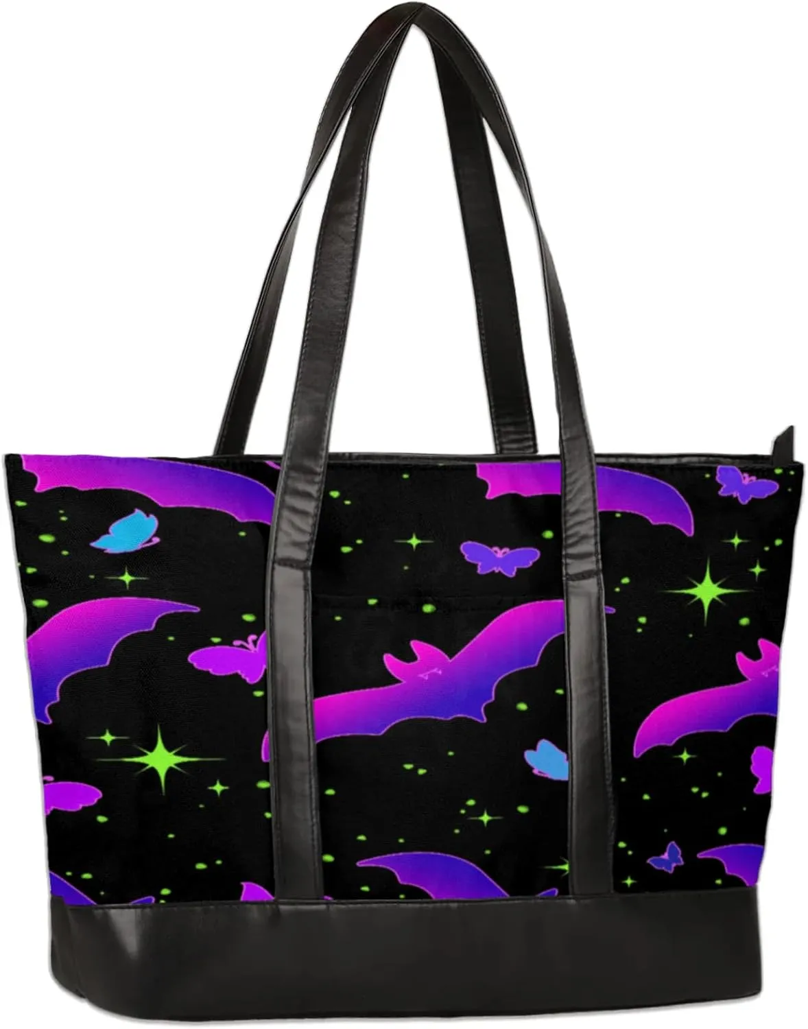 Colorful Stars Bats Laptop Tote Bag for Women Lightweight Work Purse with Multiple Compartments Fits 13-15.6 Inch Laptop Tablet Shoulder Bag for Office Travel Daily Use