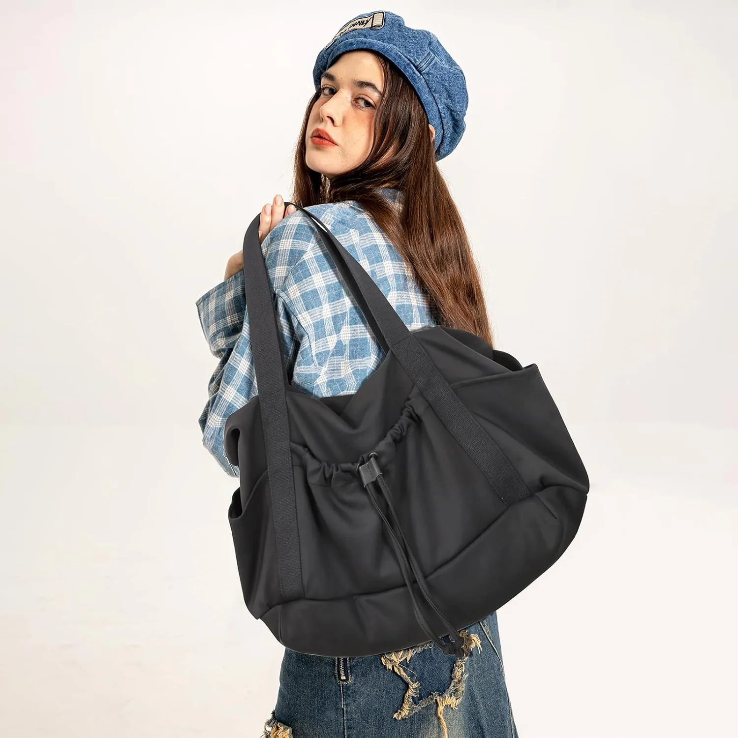CONTAIL 33L Foldable Soft Neoprene Scuba Fabric Tote Bag,Lightweight Women Shoulder Bag,Convertible Small Handbag