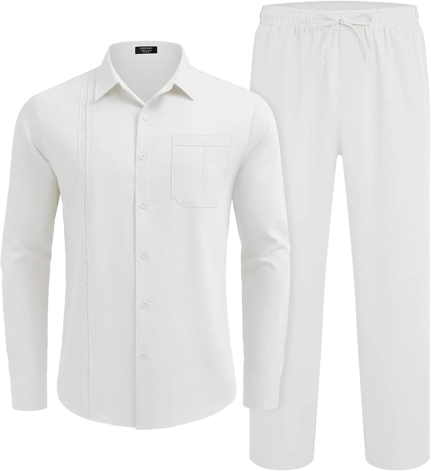 COOFANDY Mens Linen Sets 2 Piece Long Sleeve Button Down Cuban Shirt and Pants Set Summer Beach Set Outfits