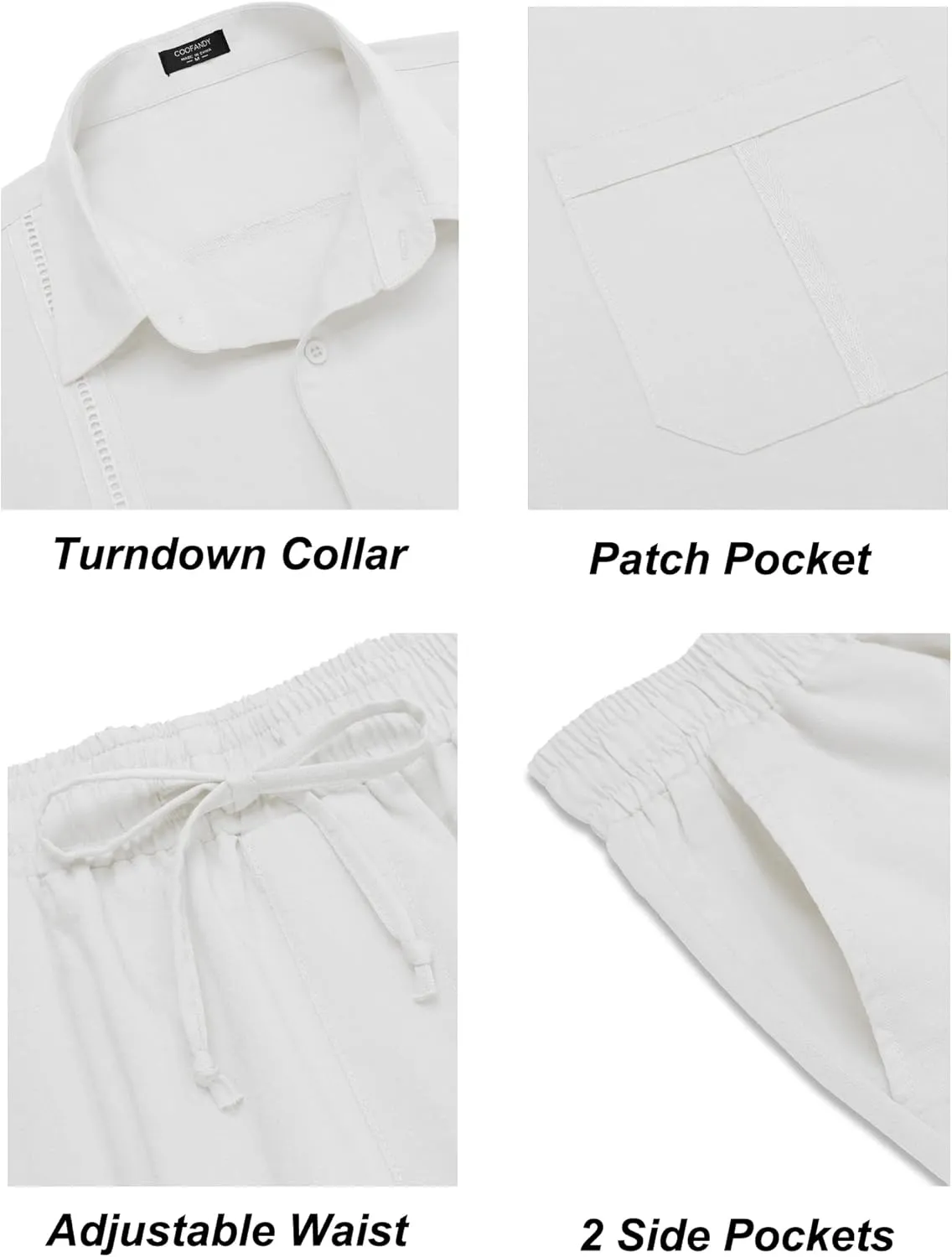 COOFANDY Mens Linen Sets 2 Piece Long Sleeve Button Down Cuban Shirt and Pants Set Summer Beach Set Outfits