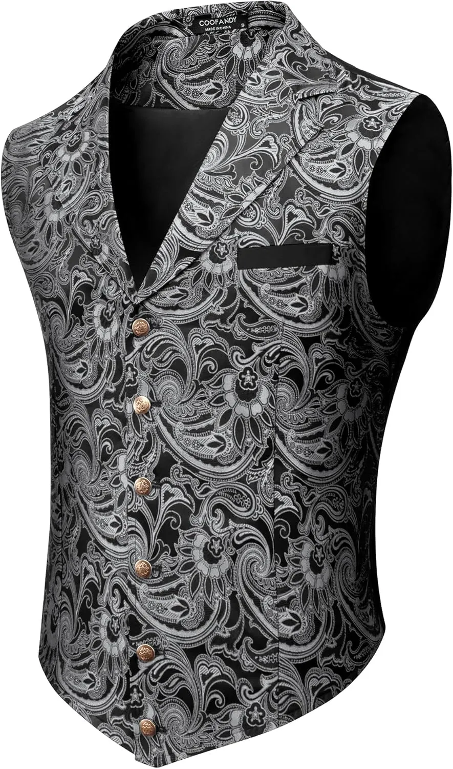 COOFANDY Mens Suit Vest Paisley Floral Victorian Vests Gothic Steampunk Formal Waistcoat Tuxedo Vests with Notched Lapels